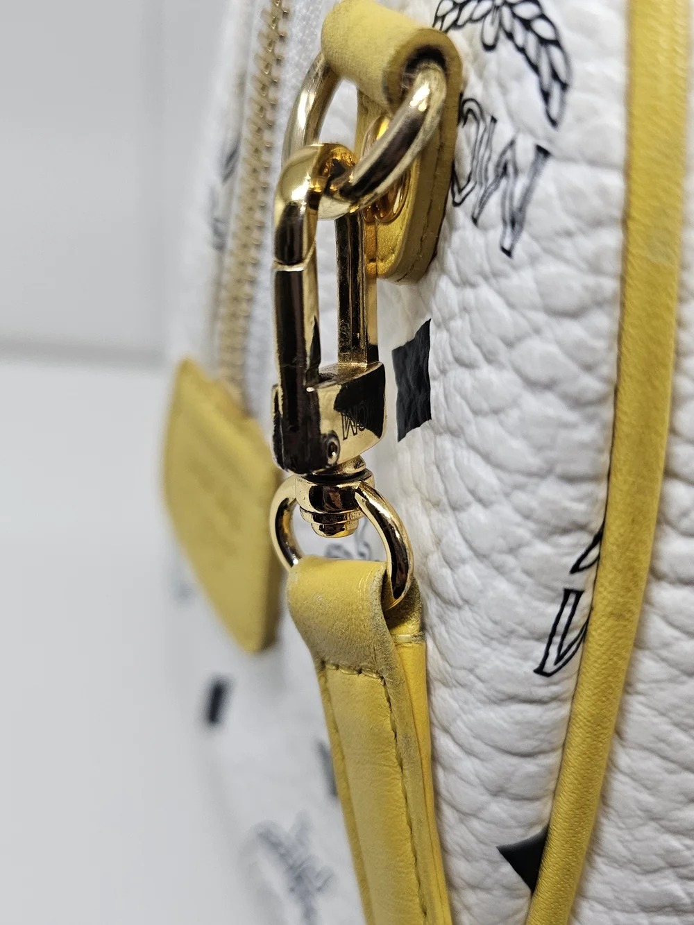 MCM White & Yellow Logo Satchel